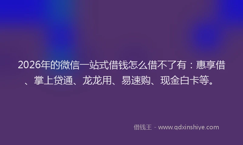 2026年的微信一站式借钱怎么借不了有:惠享借、掌上贷通、龙龙用、易速购、现金白卡等。