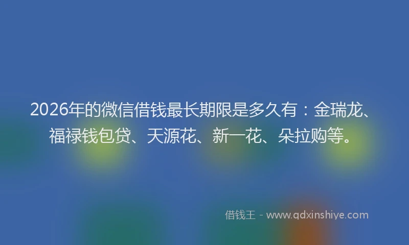 2026年的微信借钱最长期限是多久有：金瑞龙、福禄钱包贷、天源花、新一花、朵拉购等。