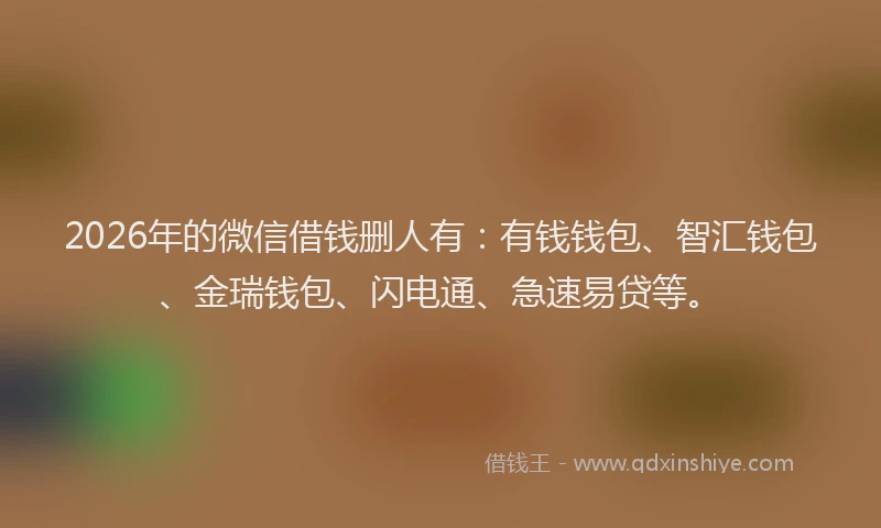 2026年的微信借钱删人有：有钱钱包、智汇钱包、金瑞钱包、闪电通、急速易贷等。