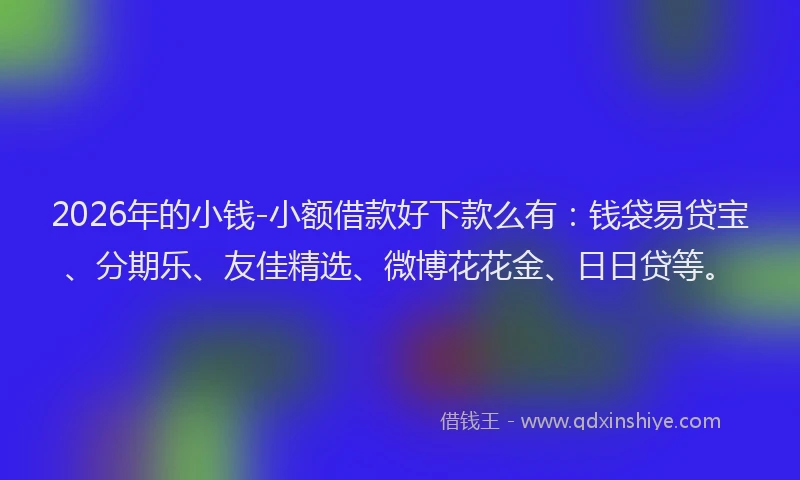 2026年的小钱-小额借款好下款么有：钱袋易贷宝、分期乐、友佳精选、微博花花金、日日贷等。