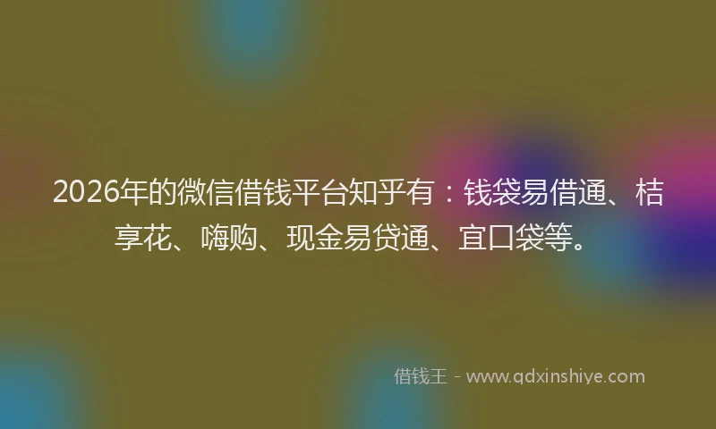 2026年的微信借钱平台知乎有：钱袋易借通、桔享花、嗨购、现金易贷通、宜口袋等。