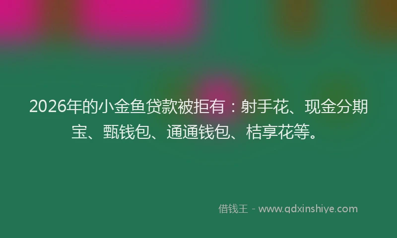 2026年的小金鱼贷款被拒有：射手花、现金分期宝、甄钱包、通通钱包、桔享花等。