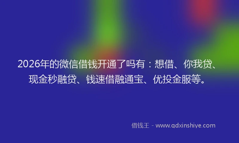 2026年的微信借钱开通了吗有：想借、你我贷、现金秒融贷、钱速借融通宝、优投金服等。