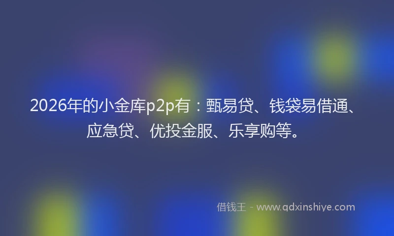 2026年的小金库p2p有：甄易贷、钱袋易借通、应急贷、优投金服、乐享购等。