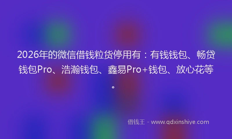 2026年的微信借钱粒货停用有:有钱钱包、畅贷钱包Pro、浩瀚钱包、鑫易Pro+钱包、放心花等。