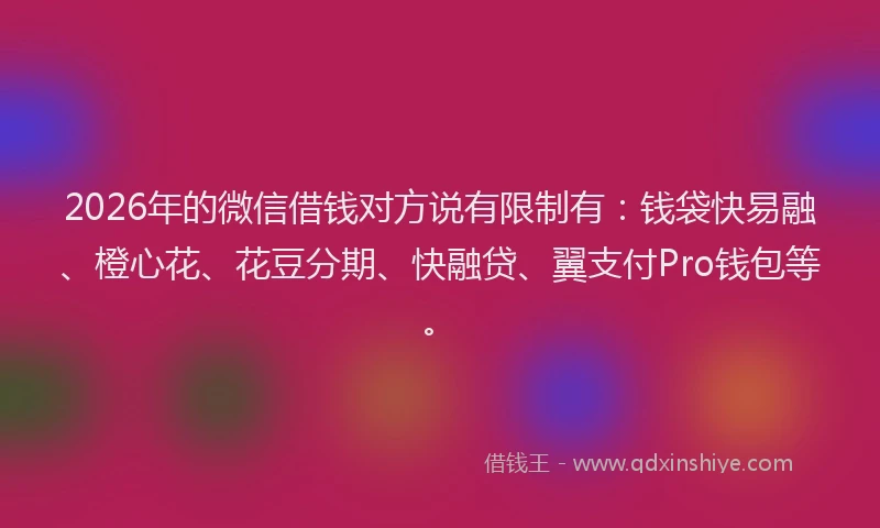 2026年的微信借钱对方说有限制有：钱袋快易融、橙心花、花豆分期、快融贷、翼支付Pro钱包等。