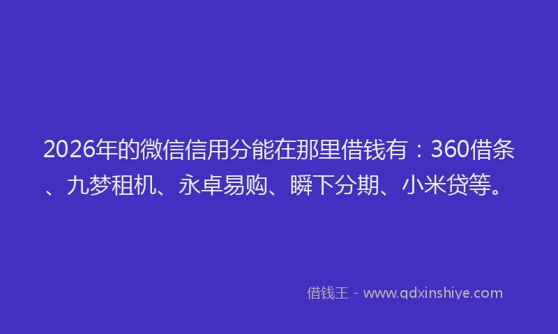 2026年的微信信用分能在那里借钱有:360借条、九梦租机、永卓易购、瞬下分期、小米贷等。