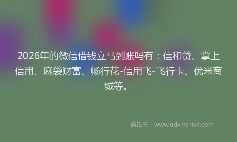 2026年的微信借钱立马到账吗有:信和贷、掌上信用、麻袋财富、畅行花-信用飞-飞行卡、优米商城等。