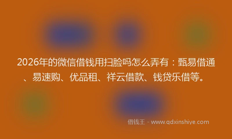 2026年的微信借钱用扫脸吗怎么弄有:甄易借通、易速购、优品租、祥云借款、钱贷乐借等。
