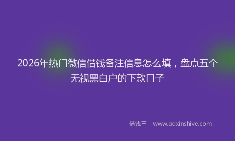 2026年热门微信借钱备注信息怎么填，盘点五个无视黑白户的下款口子