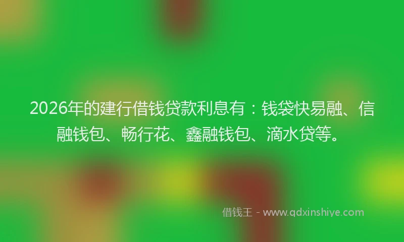 2026年的建行借钱贷款利息有：钱袋快易融、信融钱包、畅行花、鑫融钱包、滴水贷等。