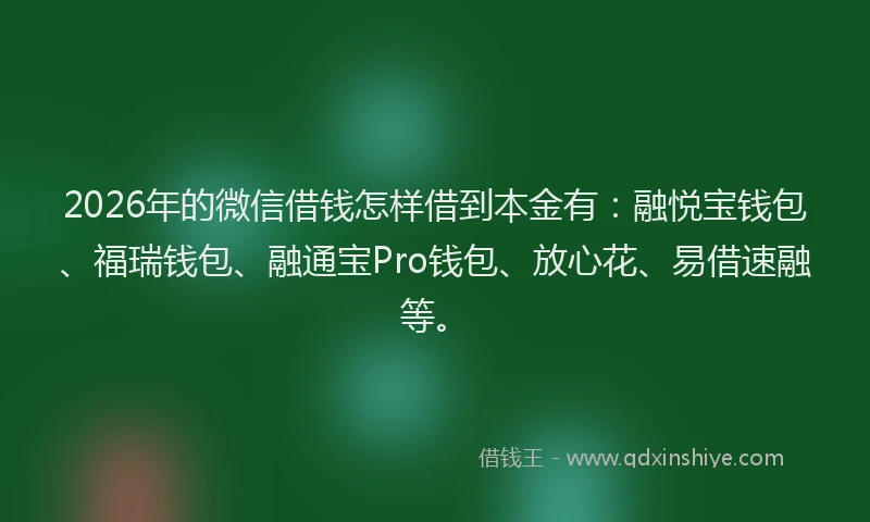 2026年的微信借钱怎样借到本金有:融悦宝钱包、福瑞钱包、融通宝Pro钱包、放心花、易借速融等。