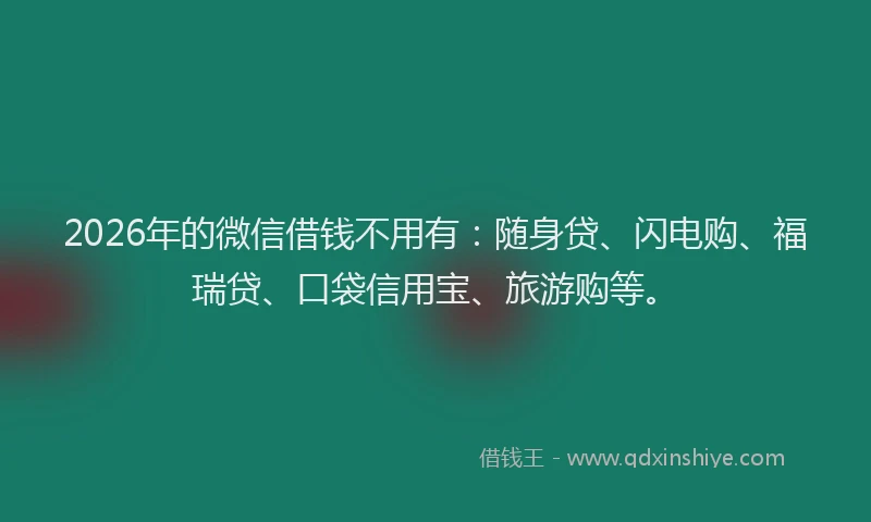 2026年的微信借钱不用有：随身贷、闪电购、福瑞贷、口袋信用宝、旅游购等。