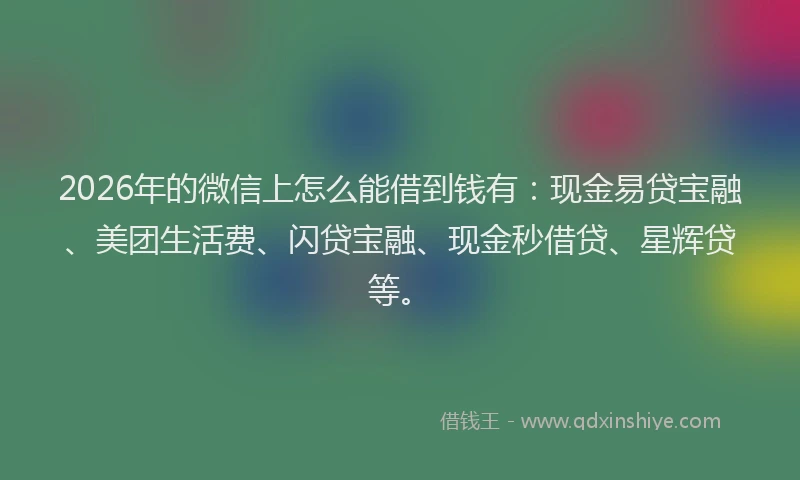 2026年的微信上怎么能借到钱有:现金易贷宝融、美团生活费、闪贷宝融、现金秒借贷、星辉贷等。