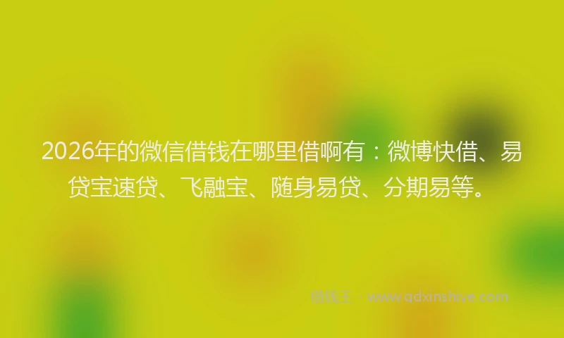 2026年的微信借钱在哪里借啊有：微博快借、易贷宝速贷、飞融宝、随身易贷、分期易等。