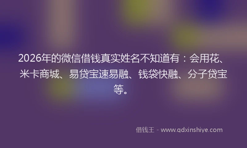 2026年的微信借钱真实姓名不知道有：会用花、米卡商城、易贷宝速易融、钱袋快融、分子贷宝等。