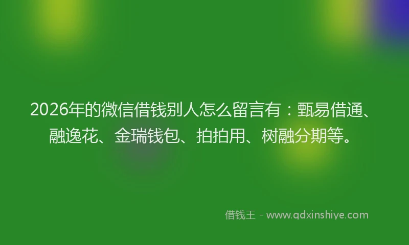 2026年的微信借钱别人怎么留言有：甄易借通、融逸花、金瑞钱包、拍拍用、树融分期等。