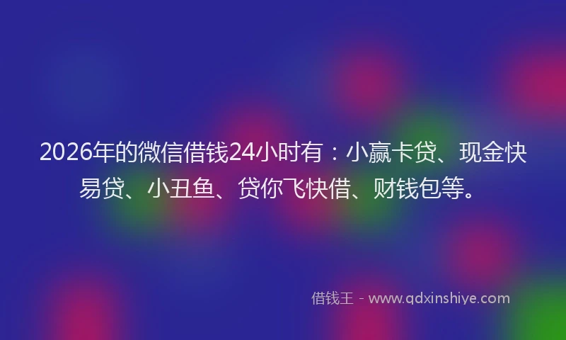 2026年的微信借钱24小时有：小赢卡贷、现金快易贷、小丑鱼、贷你飞快借、财钱包等。