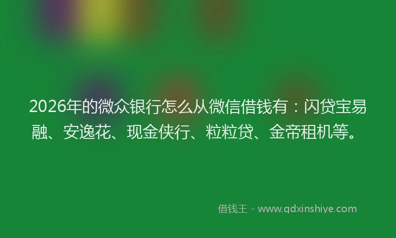 2026年的微众银行怎么从微信借钱有：闪贷宝易融、安逸花、现金侠行、粒粒贷、金帝租机等。