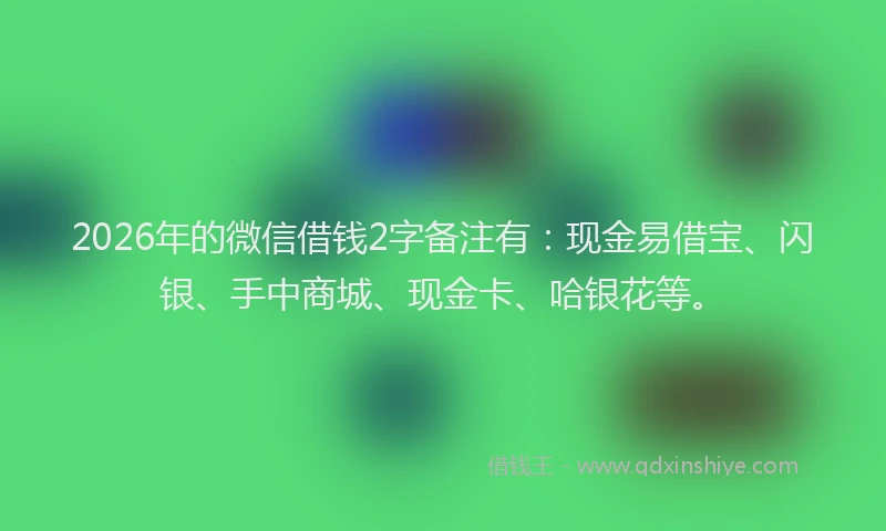 2026年的微信借钱2字备注有：现金易借宝、闪银、手中商城、现金卡、哈银花等。