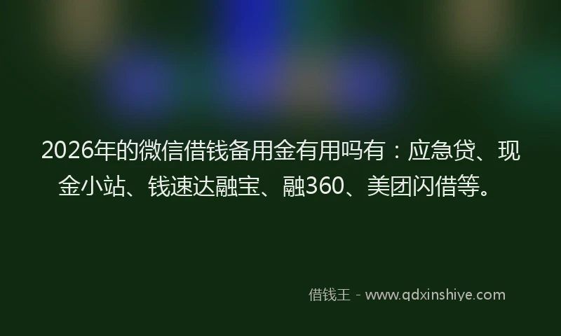 2026年的微信借钱备用金有用吗有：应急贷、现金小站、钱速达融宝、融360、美团闪借等。