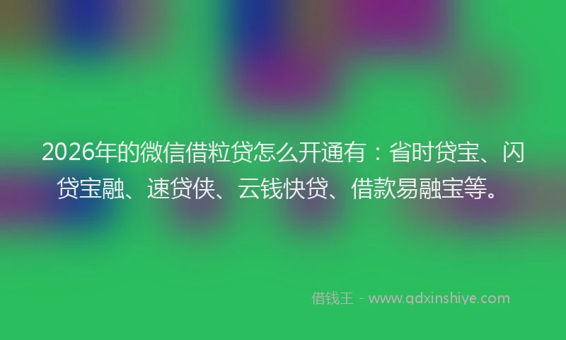 2026年的微信借粒贷怎么开通有:省时贷宝、闪贷宝融、速贷侠、云钱快贷、借款易融宝等。