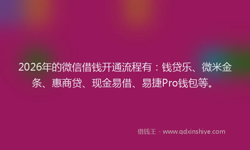 2026年的微信借钱开通流程有：钱贷乐、微米金条、惠商贷、现金易借、易捷Pro钱包等。