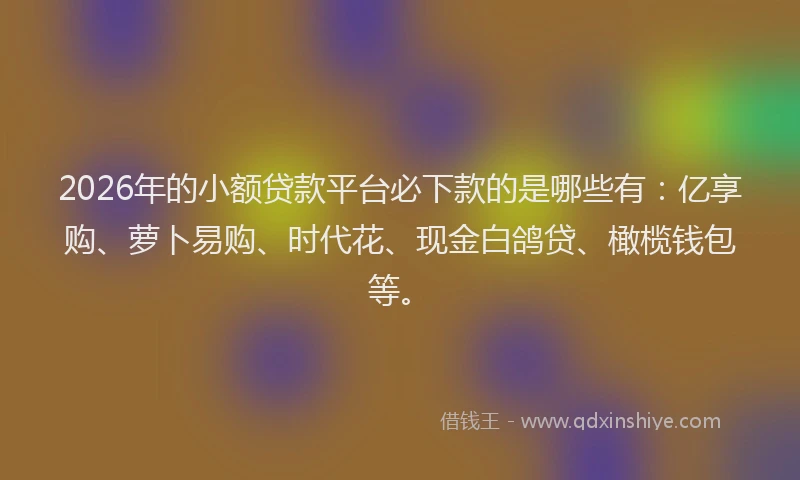 2026年的小额贷款平台必下款的是哪些有：亿享购、萝卜易购、时代花、现金白鸽贷、橄榄钱包等。