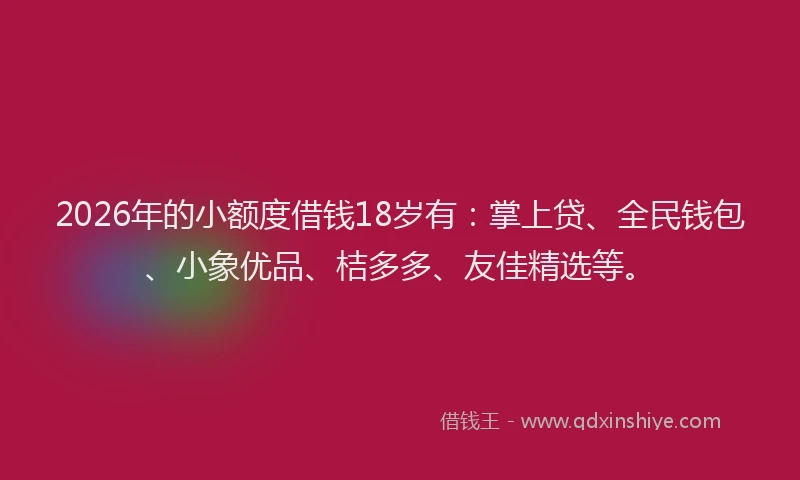 2026年的小额度借钱18岁有：掌上贷、全民钱包、小象优品、桔多多、友佳精选等。