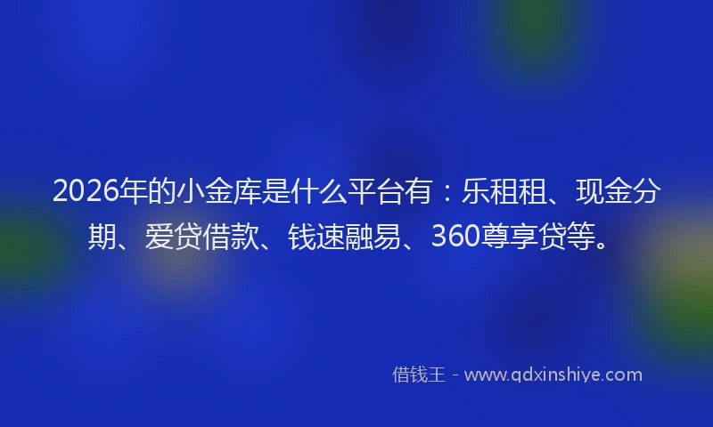2026年的小金库是什么平台有：乐租租、现金分期、爱贷借款、钱速融易、360尊享贷等。