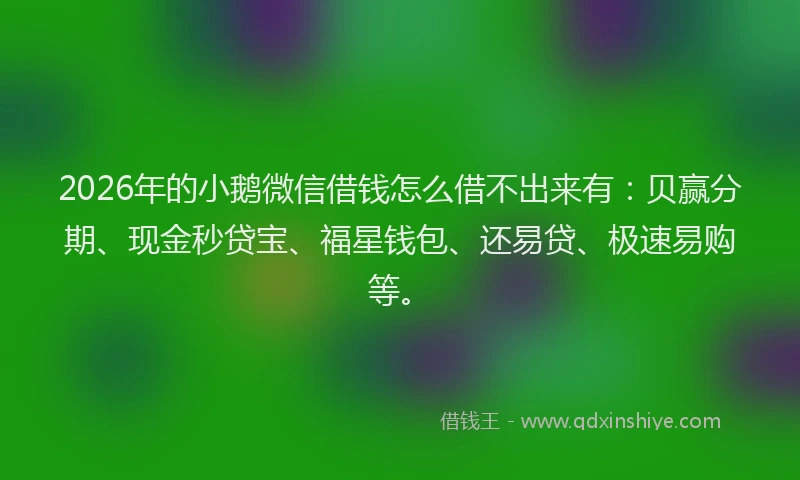 2026年的小鹅微信借钱怎么借不出来有：贝赢分期、现金秒贷宝、福星钱包、还易贷、极速易购等。