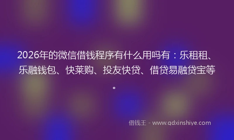 2026年的微信借钱程序有什么用吗有：乐租租、乐融钱包、快莱购、投友快贷、借贷易融贷宝等。