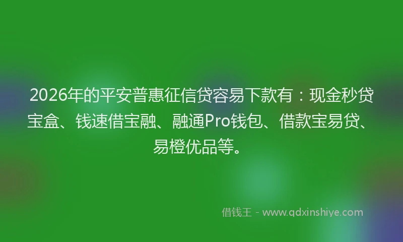 2026年的平安普惠征信贷容易下款有：现金秒贷宝盒、钱速借宝融、融通Pro钱包、借款宝易贷、易橙优品等。