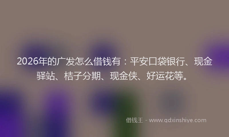 2026年的广发怎么借钱有：平安口袋银行、现金驿站、桔子分期、现金侠、好运花等。