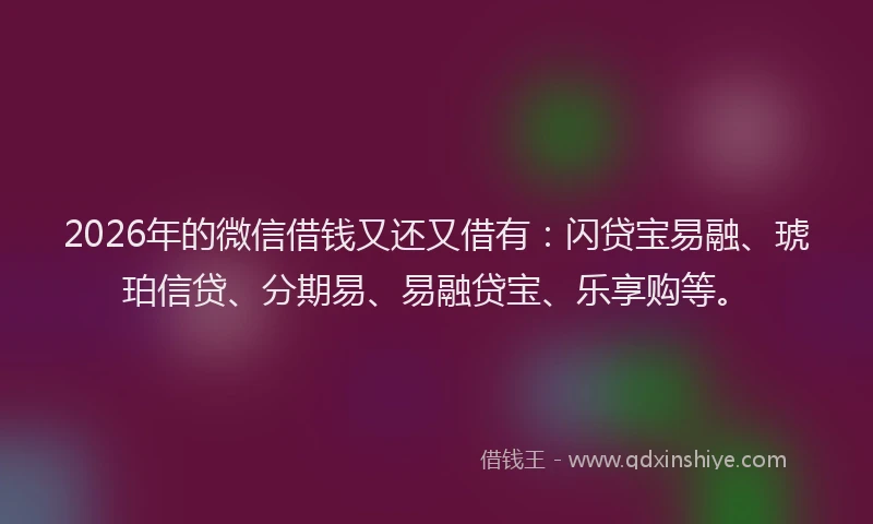2026年的微信借钱又还又借有：闪贷宝易融、琥珀信贷、分期易、易融贷宝、乐享购等。