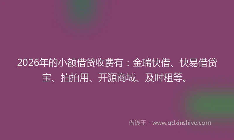 2026年的小额借贷收费有：金瑞快借、快易借贷宝、拍拍用、开源商城、及时租等。