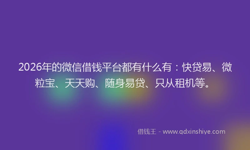 2026年的微信借钱平台都有什么有：快贷易、微粒宝、天天购、随身易贷、只从租机等。