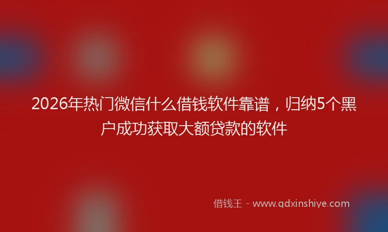 2026年热门微信什么借钱软件靠谱，归纳5个黑户成功获取大额贷款的软件
