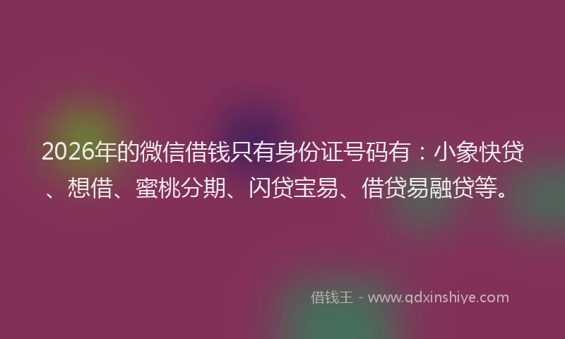 2026年的微信借钱只有身份证号码有：小象快贷、想借、蜜桃分期、闪贷宝易、借贷易融贷等。