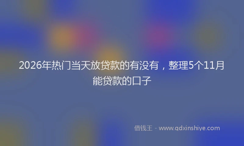 2026年热门当天放贷款的有没有,整理5个11月能贷款的口子