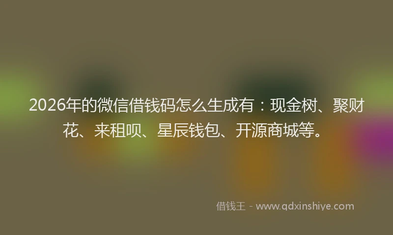 2026年的微信借钱码怎么生成有：现金树、聚财花、来租呗、星辰钱包、开源商城等。
