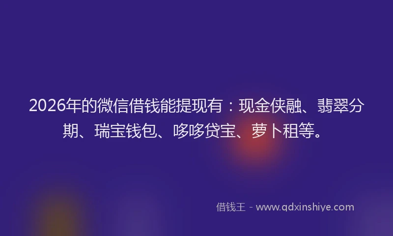 2026年的微信借钱能提现有：现金侠融、翡翠分期、瑞宝钱包、哆哆贷宝、萝卜租等。