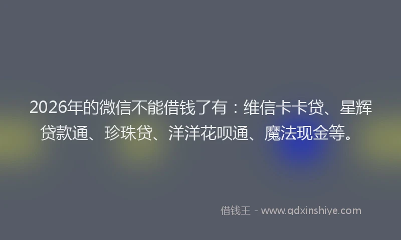2026年的微信不能借钱了有：维信卡卡贷、星辉贷款通、珍珠贷、洋洋花呗通、魔法现金等。