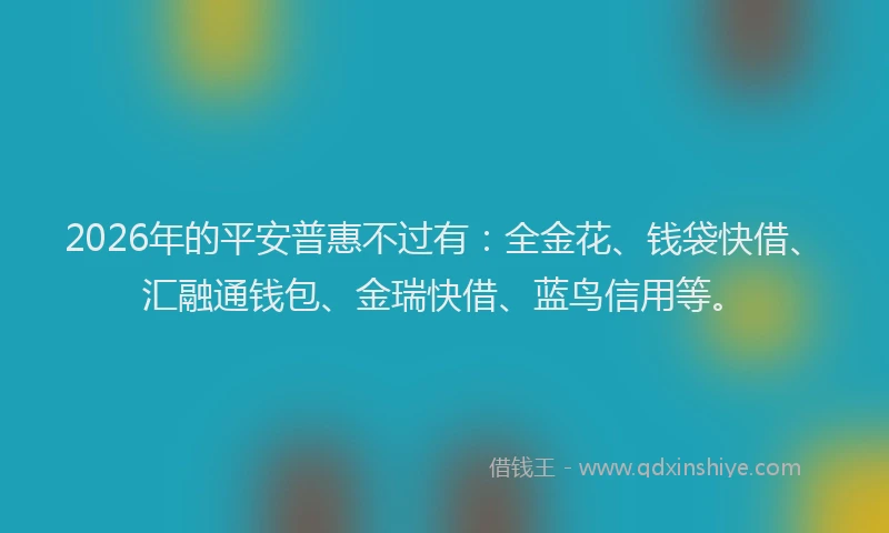 2026年的平安普惠不过有：全金花、钱袋快借、汇融通钱包、金瑞快借、蓝鸟信用等。