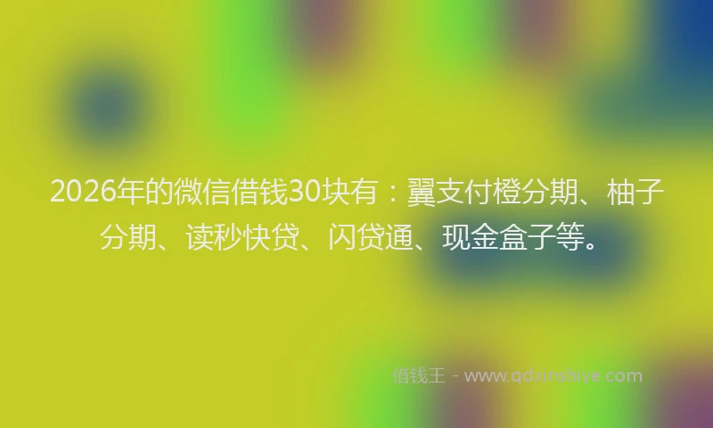 2026年的微信借钱30块有：翼支付橙分期、柚子分期、读秒快贷、闪贷通、现金盒子等。