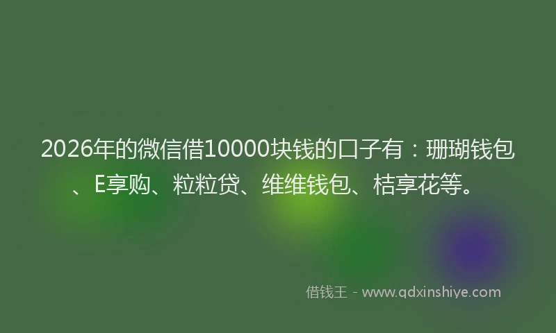 2026年的微信借10000块钱的口子有：珊瑚钱包、E享购、粒粒贷、维维钱包、桔享花等。