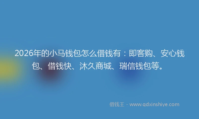 2026年的小马钱包怎么借钱有：即客购、安心钱包、借钱快、沐久商城、瑞信钱包等。