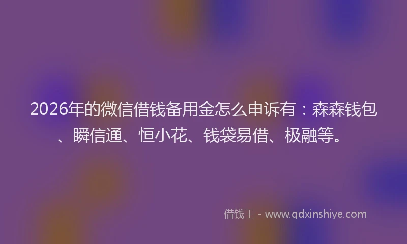 2026年的微信借钱备用金怎么申诉有：森森钱包、瞬信通、恒小花、钱袋易借、极融等。