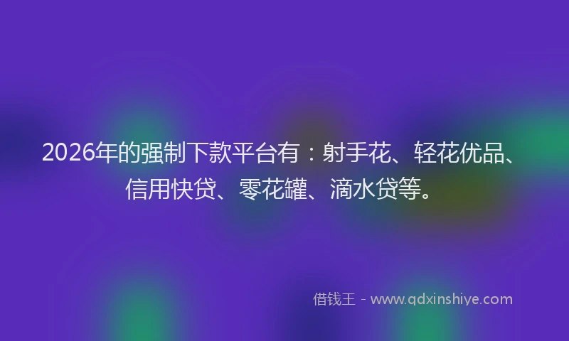 2026年的强制下款平台有：射手花、轻花优品、信用快贷、零花罐、滴水贷等。
