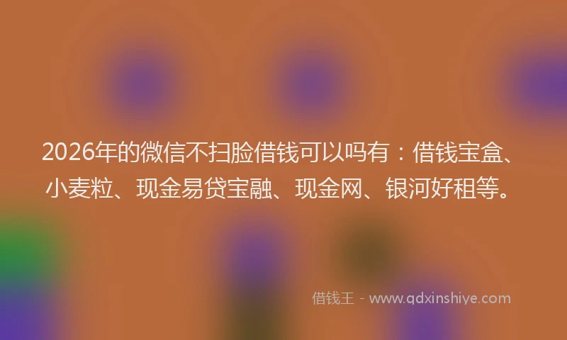 2026年的微信不扫脸借钱可以吗有：借钱宝盒、小麦粒、现金易贷宝融、现金网、银河好租等。